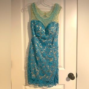 Blue lace cocktail dress